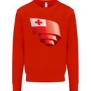 Curled Tongo Flag Tongan Day Football Kids Sweatshirt Jumper Bright Red