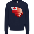 Curled Tongo Flag Tongan Day Football Kids Sweatshirt Jumper Navy Blue