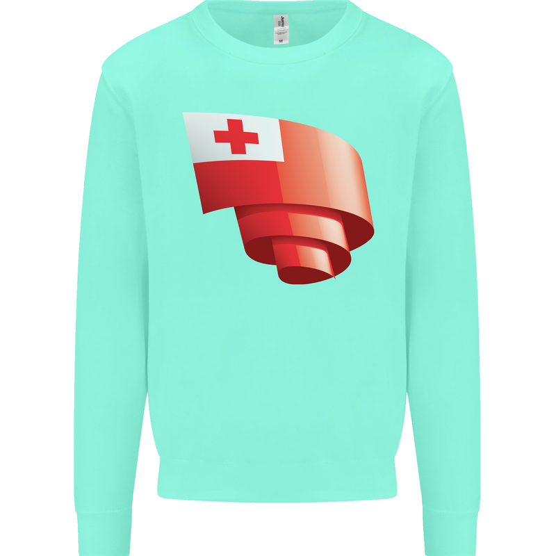 Curled Tongo Flag Tongan Day Football Kids Sweatshirt Jumper Peppermint