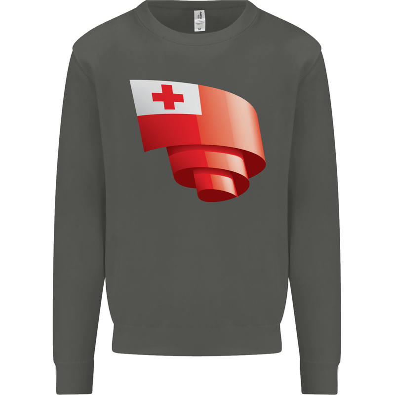Curled Tongo Flag Tongan Day Football Kids Sweatshirt Jumper Storm Grey