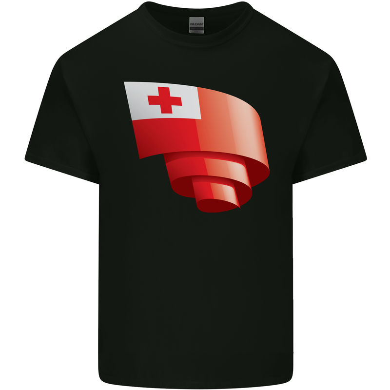 Curled Tongo Flag Tongan Day Football Mens Cotton T-Shirt Tee Top Black