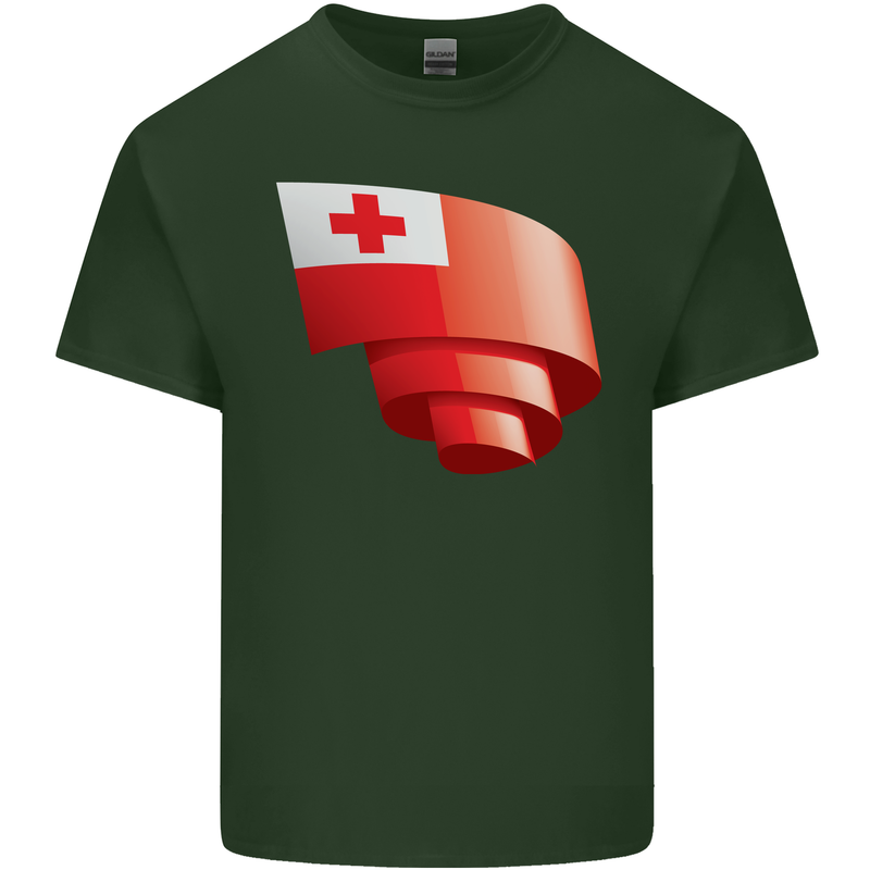 Curled Tongo Flag Tongan Day Football Mens Cotton T-Shirt Tee Top Forest Green