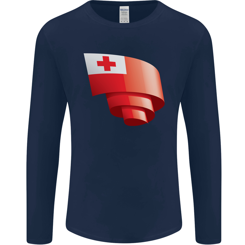 Curled Tongo Flag Tongan Day Football Mens Long Sleeve T-Shirt Navy Blue