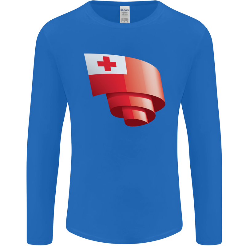 Curled Tongo Flag Tongan Day Football Mens Long Sleeve T-Shirt Royal Blue