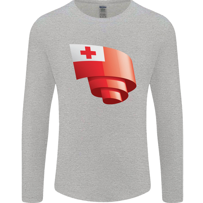 Curled Tongo Flag Tongan Day Football Mens Long Sleeve T-Shirt Sports Grey