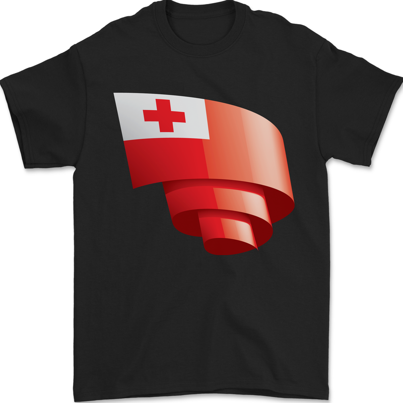 Curled Tongo Flag Tongan Day Football Mens T-Shirt 100% Cotton Black