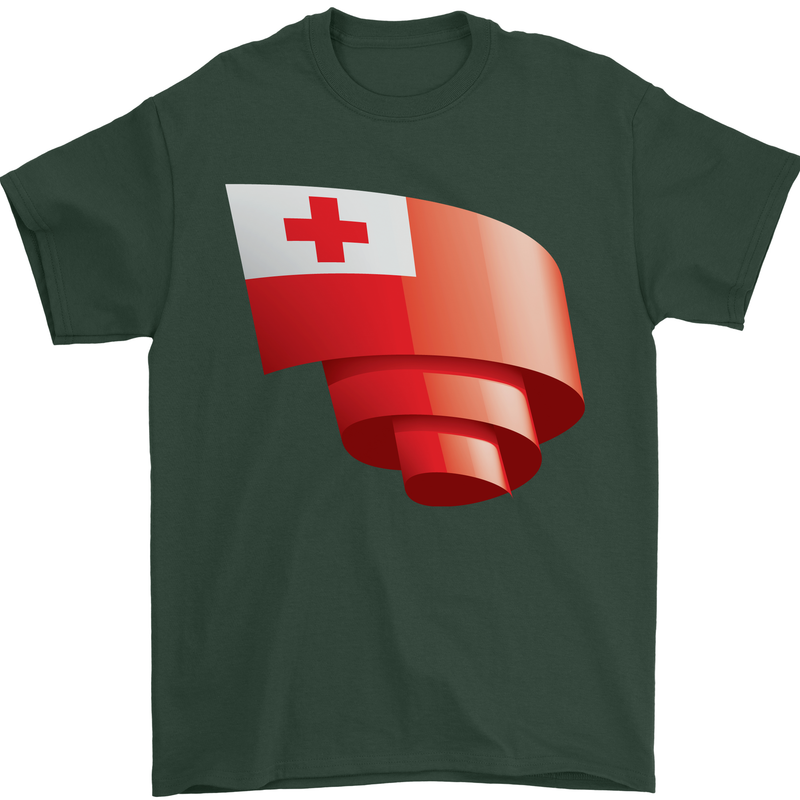 Curled Tongo Flag Tongan Day Football Mens T-Shirt 100% Cotton Forest Green