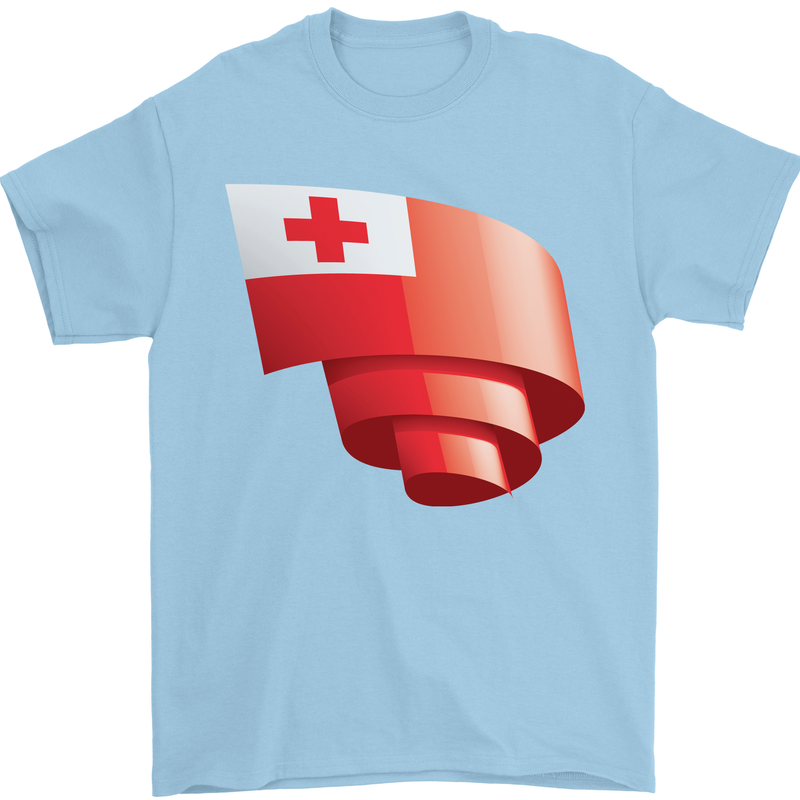 Curled Tongo Flag Tongan Day Football Mens T-Shirt 100% Cotton Light Blue