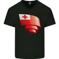 Curled Tongo Flag Tongan Day Football Mens V-Neck Cotton T-Shirt Black