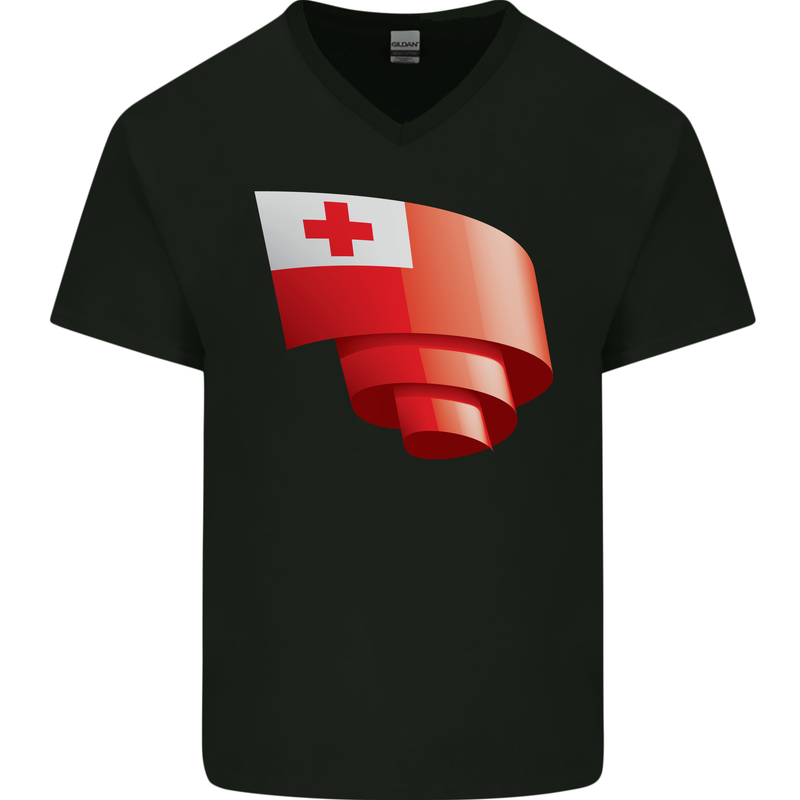 Curled Tongo Flag Tongan Day Football Mens V-Neck Cotton T-Shirt Black