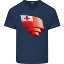 Curled Tongo Flag Tongan Day Football Mens V-Neck Cotton T-Shirt Navy Blue