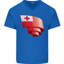 Curled Tongo Flag Tongan Day Football Mens V-Neck Cotton T-Shirt Royal Blue
