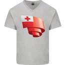 Curled Tongo Flag Tongan Day Football Mens V-Neck Cotton T-Shirt Sports Grey