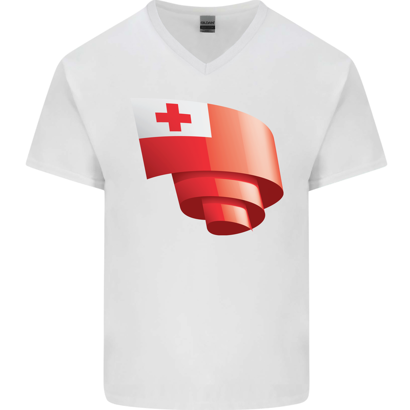 Curled Tongo Flag Tongan Day Football Mens V-Neck Cotton T-Shirt White