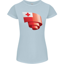 Curled Tongo Flag Tongan Day Football Womens Petite Cut T-Shirt Light Blue