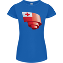 Curled Tongo Flag Tongan Day Football Womens Petite Cut T-Shirt Royal Blue
