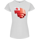 Curled Tongo Flag Tongan Day Football Womens Petite Cut T-Shirt White