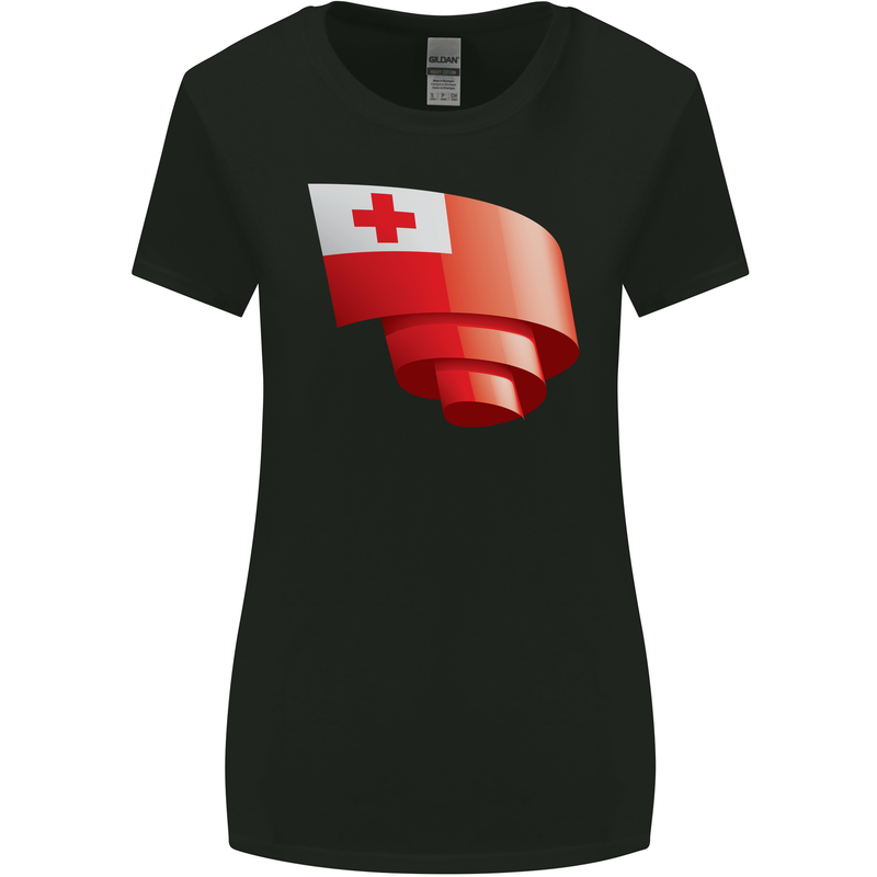 Curled Tongo Flag Tongan Day Football Womens Wider Cut T-Shirt Black