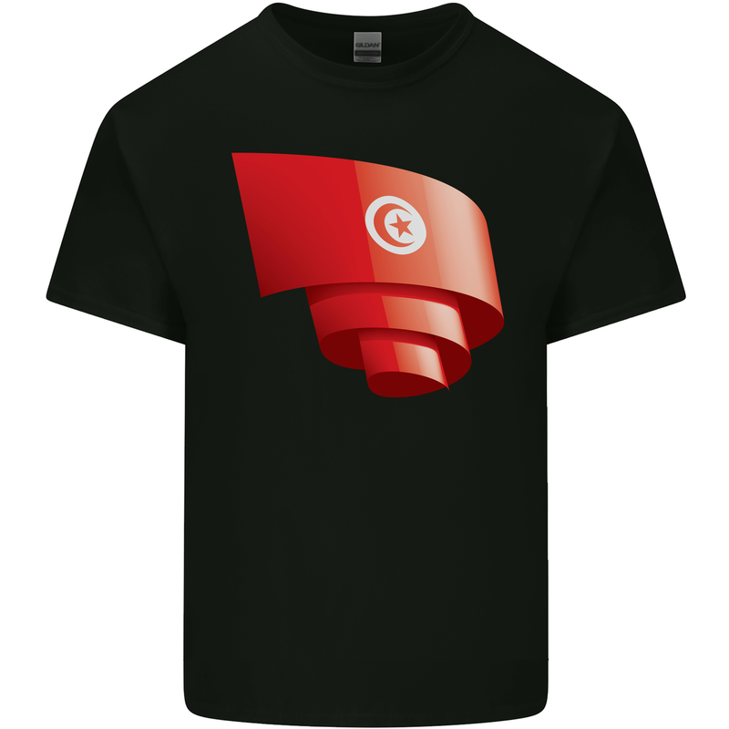 Curled Tunisia Flag Tunisian Day Football Kids T-Shirt Childrens Black