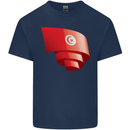 Curled Tunisia Flag Tunisian Day Football Kids T-Shirt Childrens Navy Blue