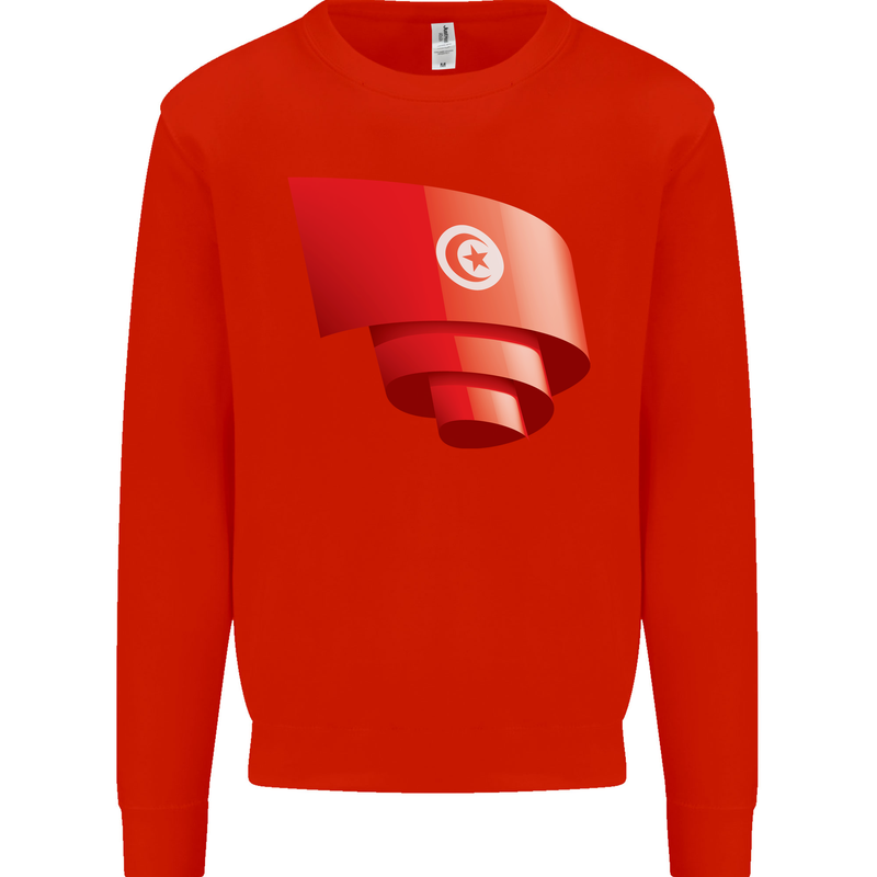Curled Tunisia Flag Tunisian Day Football Mens Sweatshirt Jumper Bright Red