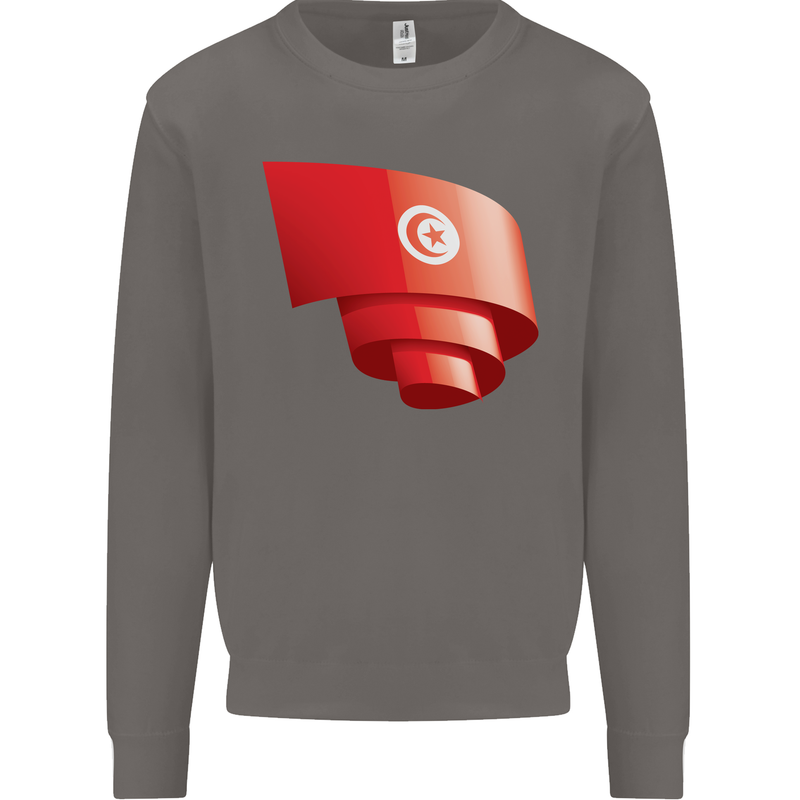 Curled Tunisia Flag Tunisian Day Football Mens Sweatshirt Jumper Charcoal