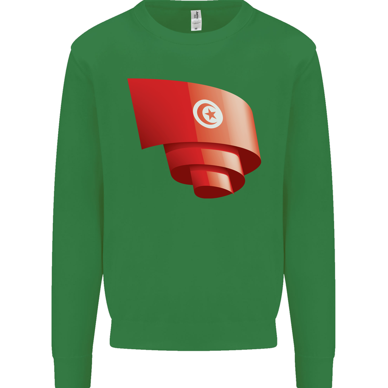 Curled Tunisia Flag Tunisian Day Football Mens Sweatshirt Jumper Irish Green