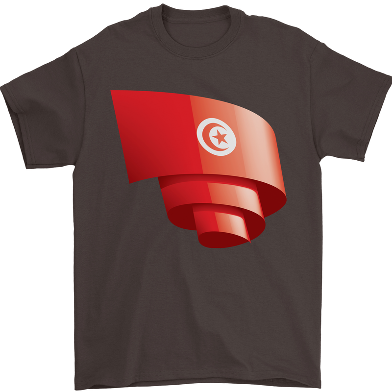Curled Tunisia Flag Tunisian Day Football Mens T-Shirt 100% Cotton Dark Chocolate