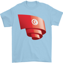 Curled Tunisia Flag Tunisian Day Football Mens T-Shirt 100% Cotton Light Blue