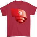 Curled Tunisia Flag Tunisian Day Football Mens T-Shirt 100% Cotton Red