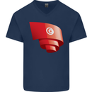 Curled Tunisia Flag Tunisian Day Football Mens V-Neck Cotton T-Shirt Navy Blue