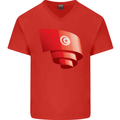 Curled Tunisia Flag Tunisian Day Football Mens V-Neck Cotton T-Shirt Red
