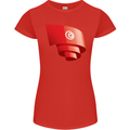Curled Tunisia Flag Tunisian Day Football Womens Petite Cut T-Shirt Red
