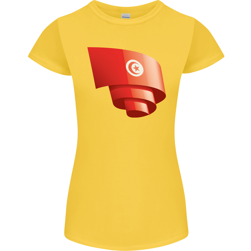 Curled Tunisia Flag Tunisian Day Football Womens Petite Cut T-Shirt Yellow