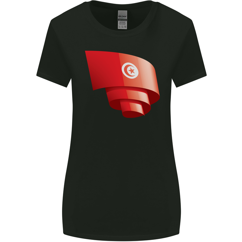 Curled Tunisia Flag Tunisian Day Football Womens Wider Cut T-Shirt Black