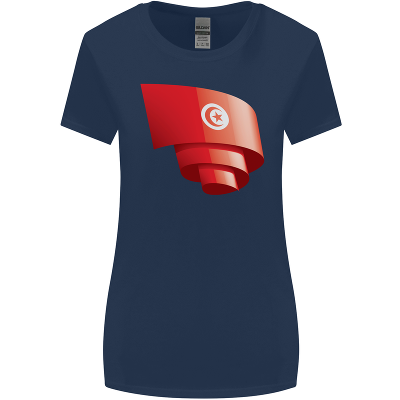 Curled Tunisia Flag Tunisian Day Football Womens Wider Cut T-Shirt Navy Blue