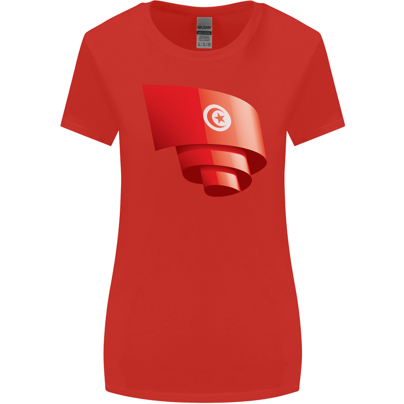 Curled Tunisia Flag Tunisian Day Football Womens Wider Cut T-Shirt Red