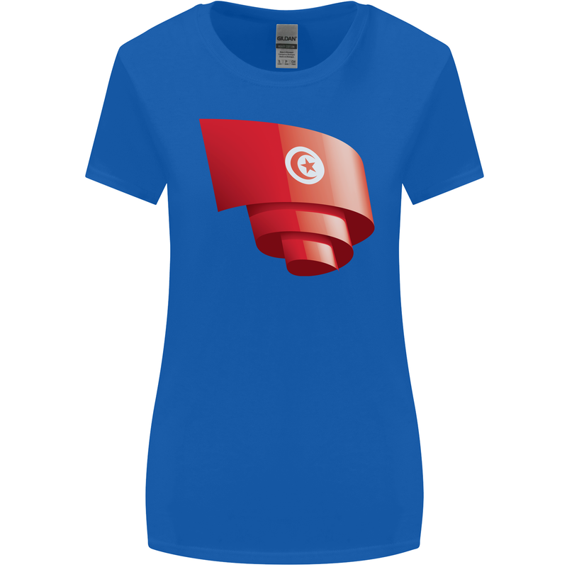 Curled Tunisia Flag Tunisian Day Football Womens Wider Cut T-Shirt Royal Blue
