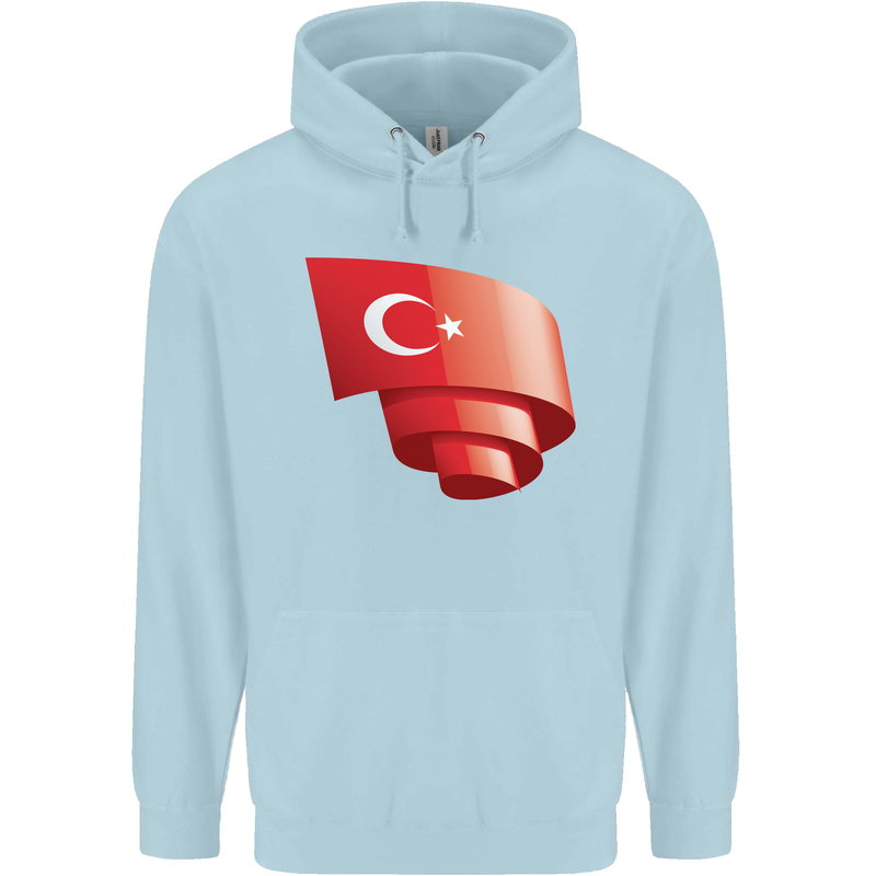Curled Turkey Flag Turkish Day Football Childrens Kids Hoodie Light Blue