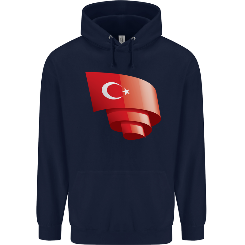 Curled Turkey Flag Turkish Day Football Childrens Kids Hoodie Navy Blue