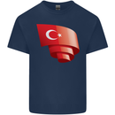 Curled Turkey Flag Turkish Day Football Kids T-Shirt Childrens Navy Blue