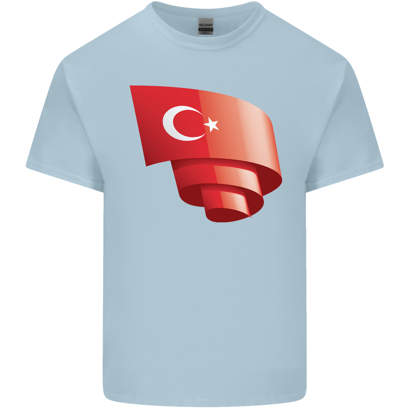 Curled Turkey Flag Turkish Day Football Mens Cotton T-Shirt Tee Top Light Blue