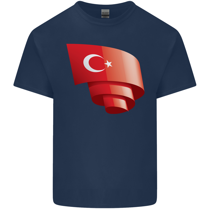 Curled Turkey Flag Turkish Day Football Mens Cotton T-Shirt Tee Top Navy Blue