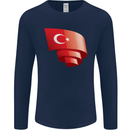 Curled Turkey Flag Turkish Day Football Mens Long Sleeve T-Shirt Navy Blue