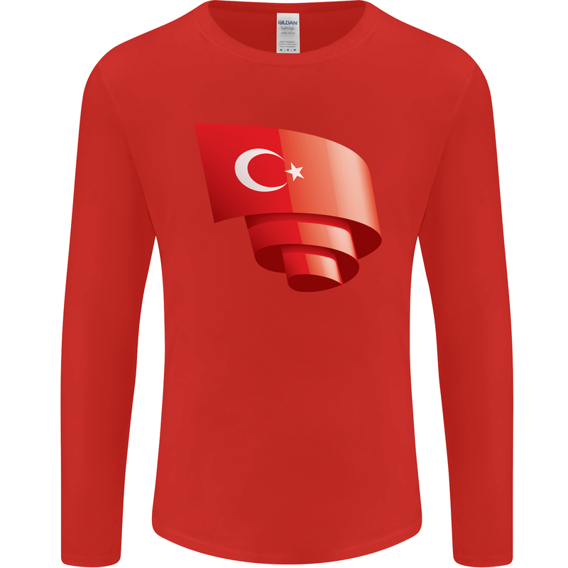 Curled Turkey Flag Turkish Day Football Mens Long Sleeve T-Shirt Red