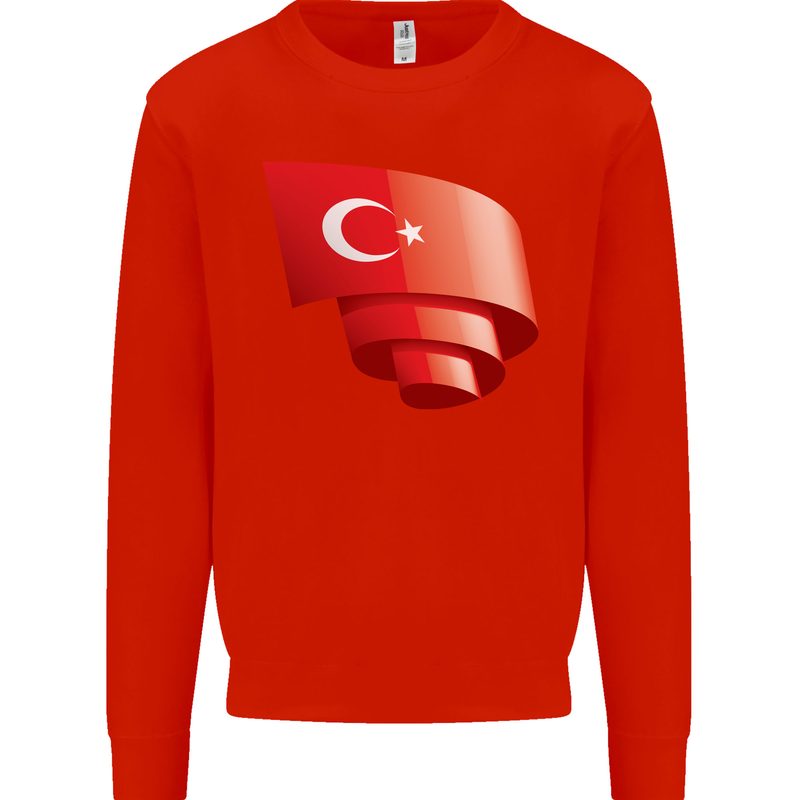 Curled Turkey Flag Turkish Day Football Mens Sweatshirt Jumper Bright Red