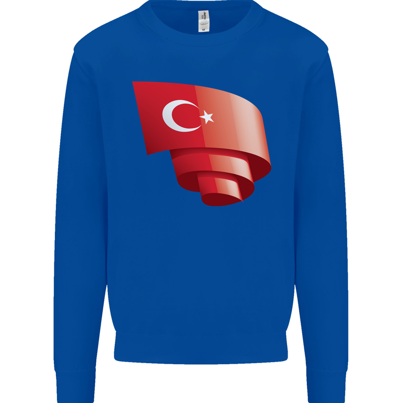 Curled Turkey Flag Turkish Day Football Mens Sweatshirt Jumper Royal Blue