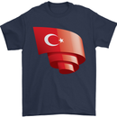 Curled Turkey Flag Turkish Day Football Mens T-Shirt 100% Cotton Navy Blue