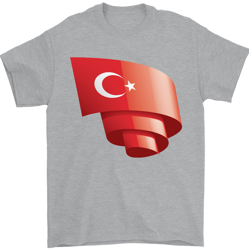 Curled Turkey Flag Turkish Day Football Mens T-Shirt 100% Cotton Sports Grey