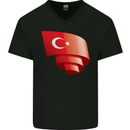 Curled Turkey Flag Turkish Day Football Mens V-Neck Cotton T-Shirt Black